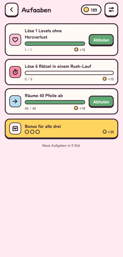 Tagesaufgaben mit Fortschrittsbalken