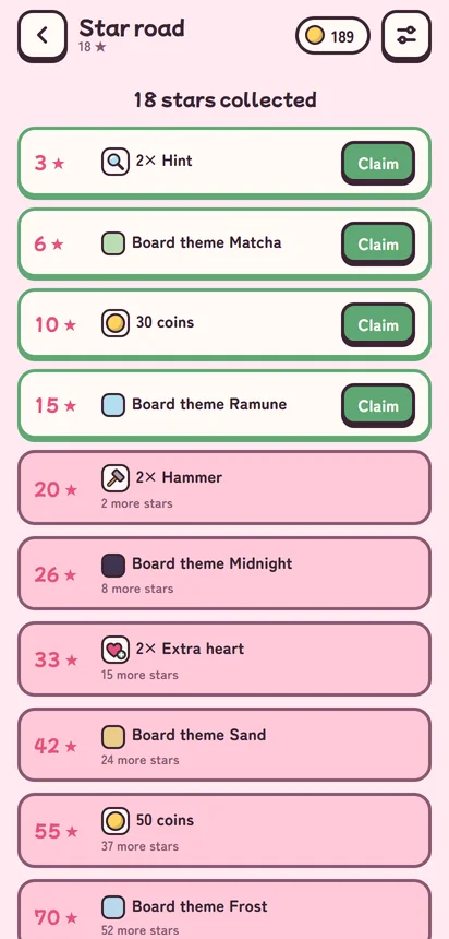 The star road with rewards to collect